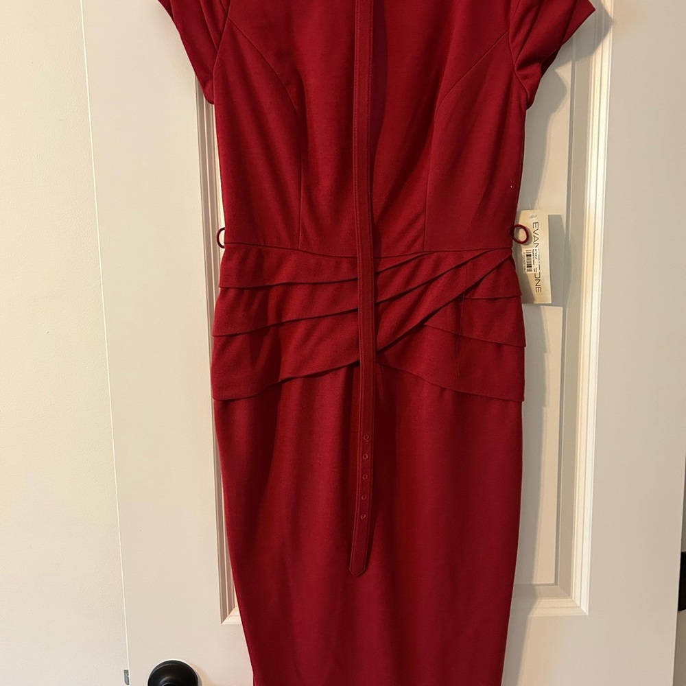 Evan Picone Deep Red Sheath Dress with Cap Sleeves and Bateau Neckline - Picture 2 of 6